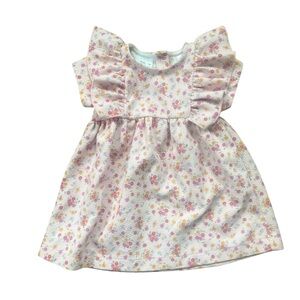 Zara Short Sleeve Baby Girl Pink Floral Ruffle Dress Size 9-12 Months